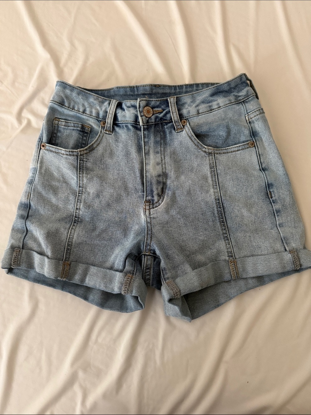 Light Blue Denim Roll-Hem Women's Shorts
